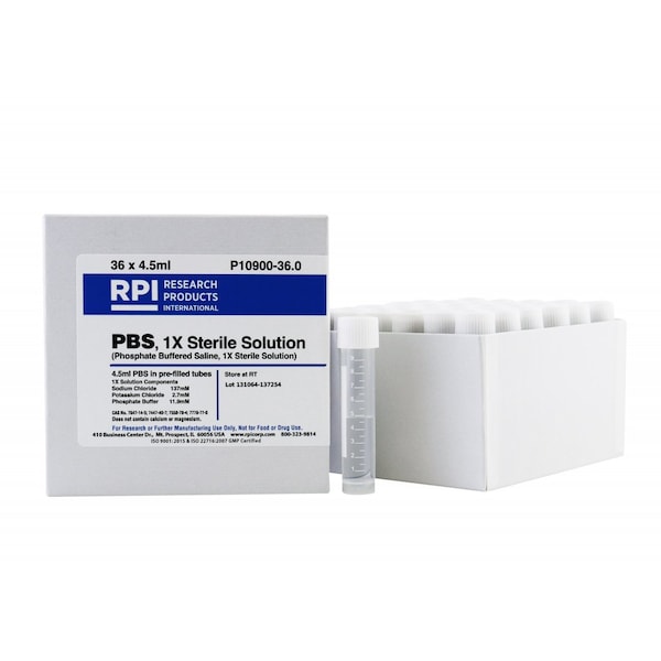 Phosphate Buffered Saline, 1X Solution, 4.5ml Pre-Filled Tubes, Sterile, 36 Tubes, 10ml Tube Size